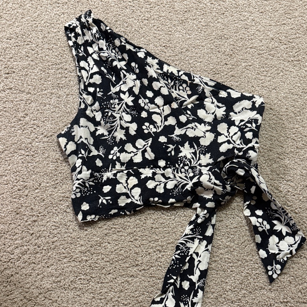 Free People Black and White Floral Crop Top